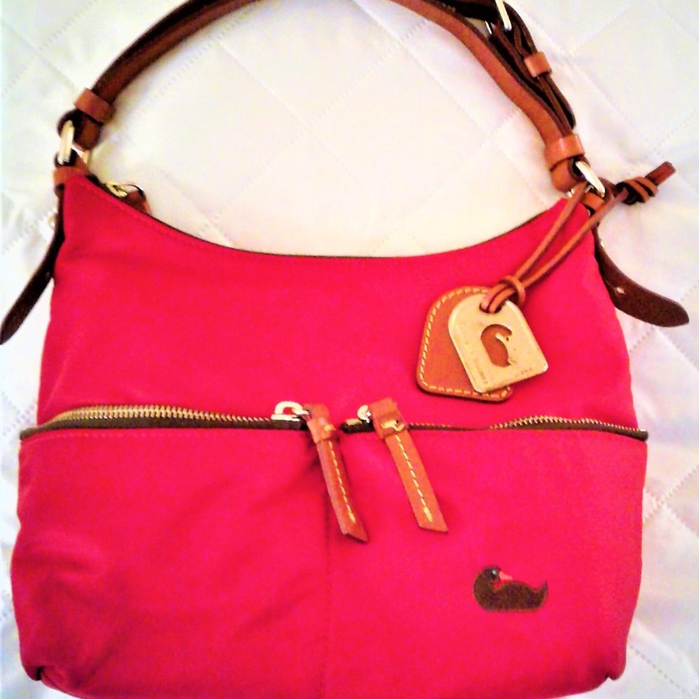 Dooney & Bourke 1975 Tomato Nylon/Brown Leather like new